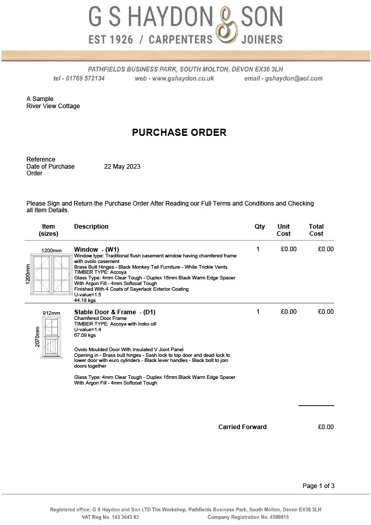 Joinery Purchase Order