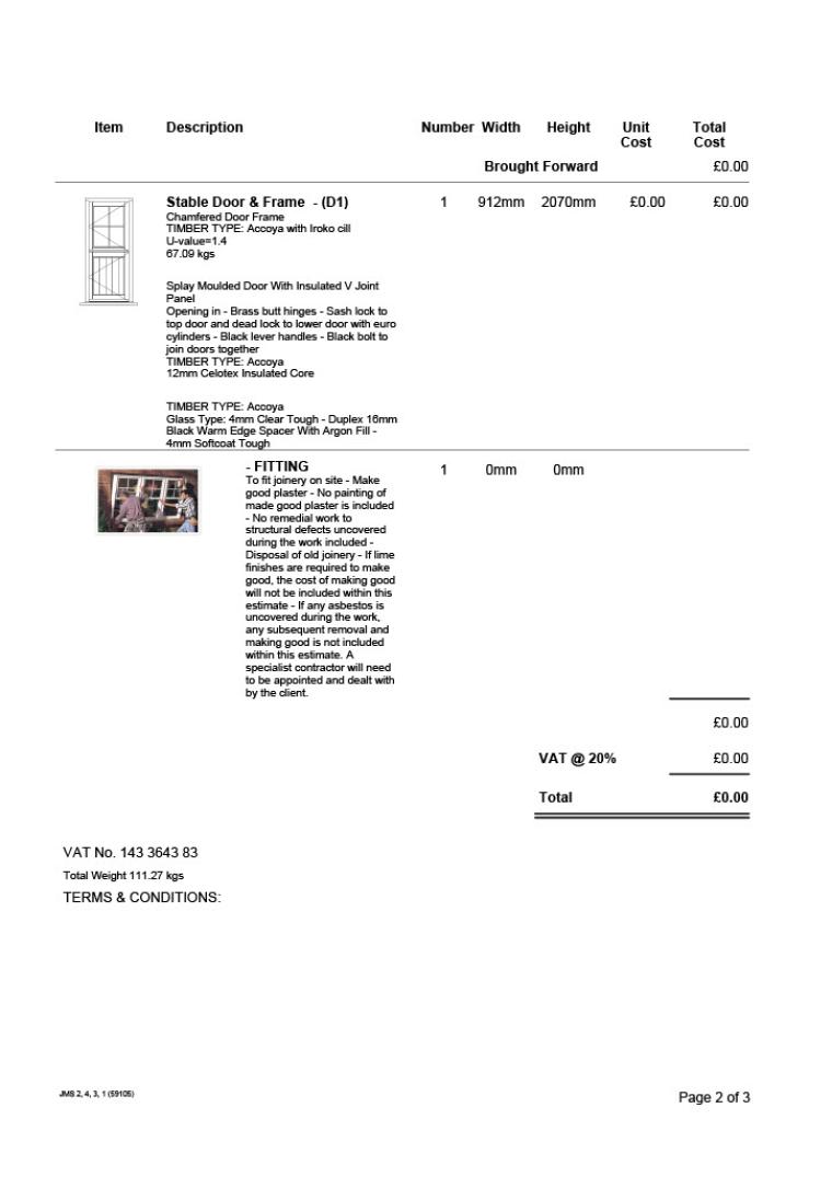Deposit Invoices For Joinery