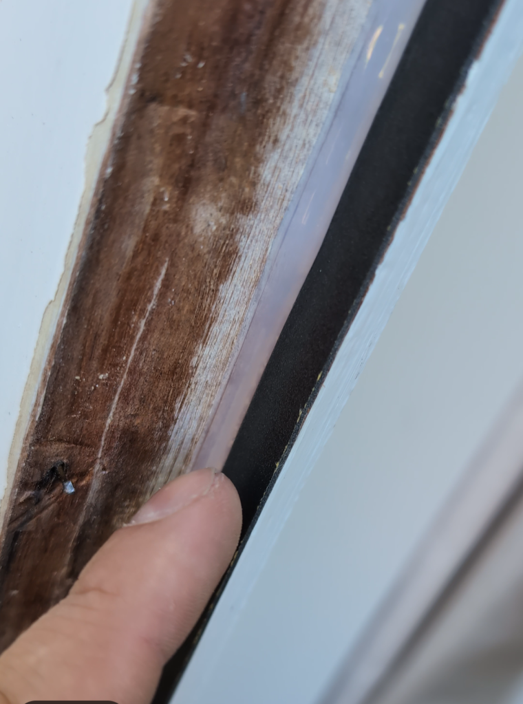 Timber glazing rebate cleaned and prepared ready for installation of a replacement double glazed unit