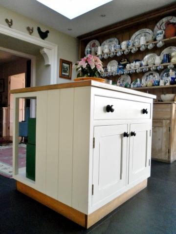 Painted island unit custom made with oak top