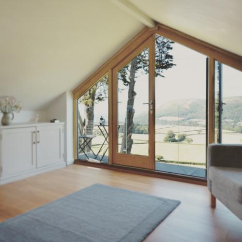 Angled gable joinery with a view of Somerset